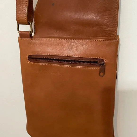 Vintage 90’s Essa Genuine Leather Camel Brown Crossbody Satchel Chest Bag - Picture 8 of 12